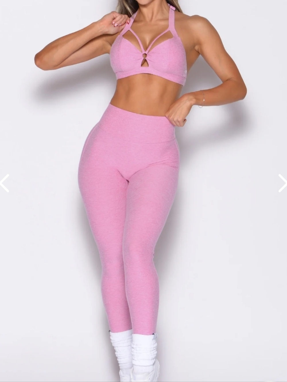 Bombshell Sportswear Dusty Pink Strappy Halter Bra & High-Waist Leggings Set - Picture 5 of 7